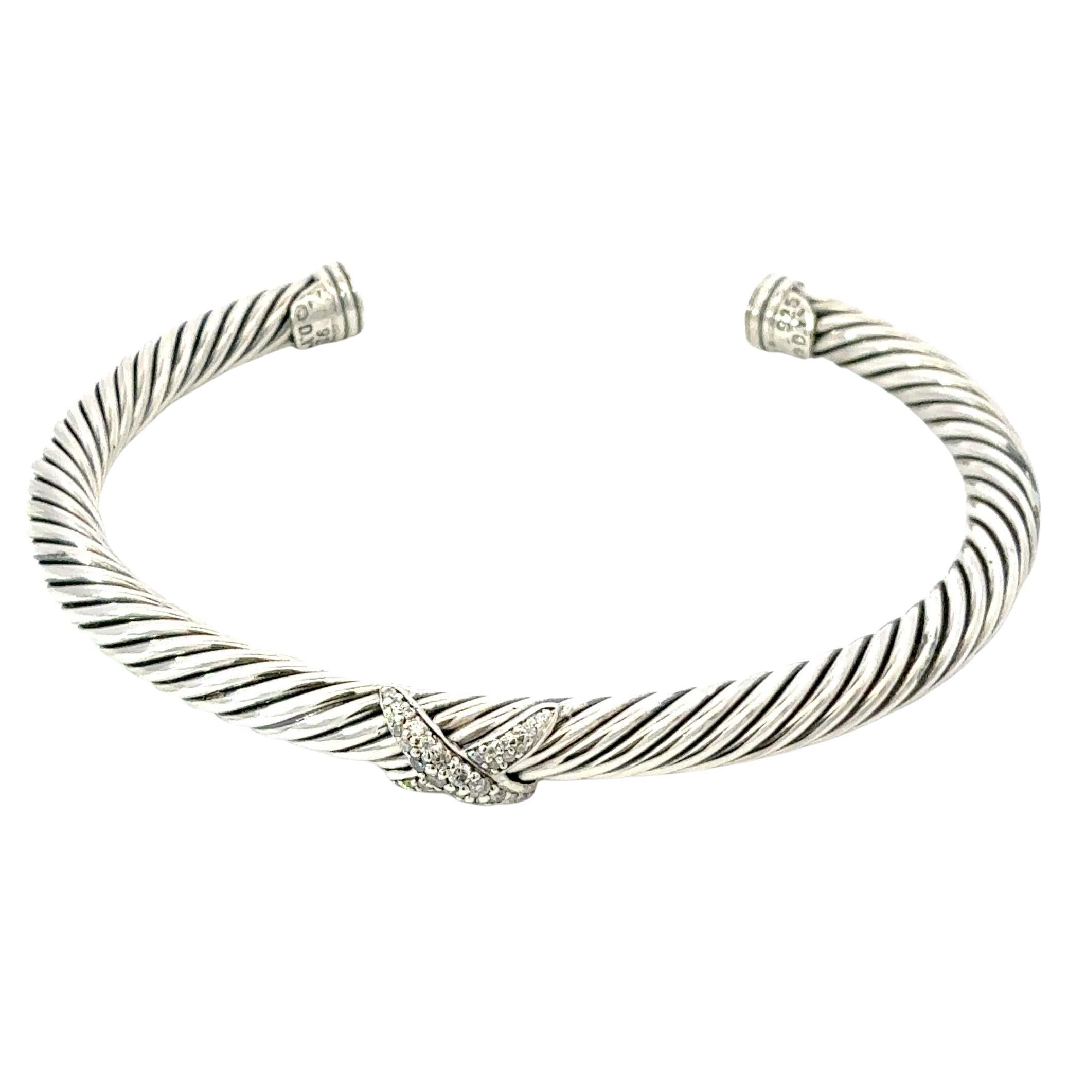 David Yurman Bracciale con diamanti X Taglia M 5 mm in argento Sterling Estate