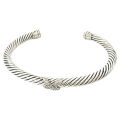 David Yurman Diamond X Cuff Bracelet Size M 5 mm Sterling Silver Estate
