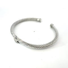 David Yurman Pulsera Puño X Diamante Talla M Plata 4 mm Estate
