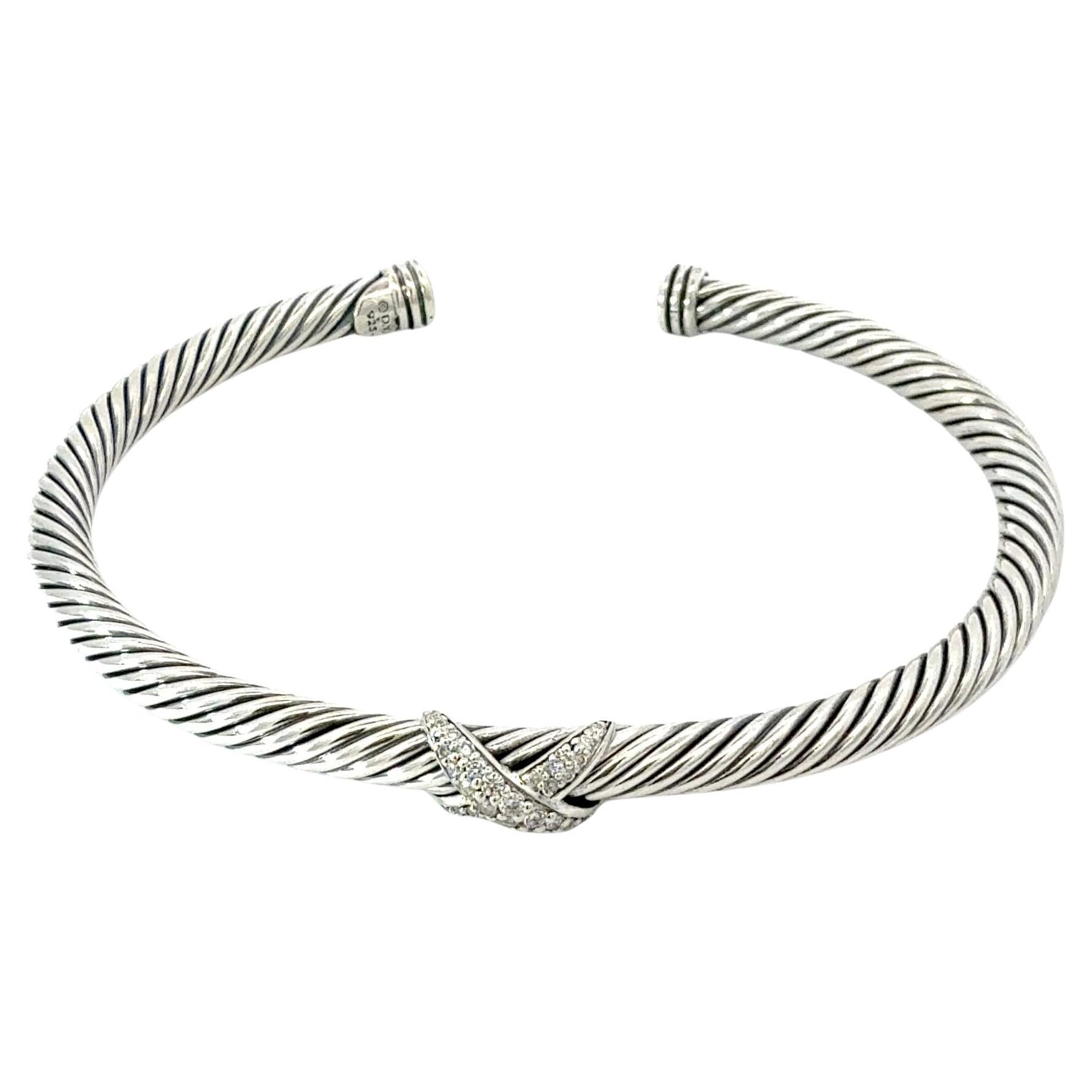 David Yurman Bracciale con diamanti X Taglia M Argento 4 mm Estate