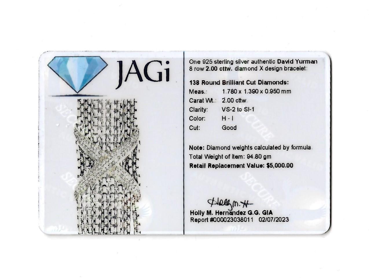 David Yurman Diamond 'X' Eight Row Box Chain Bracelet in Sterling Silver 14