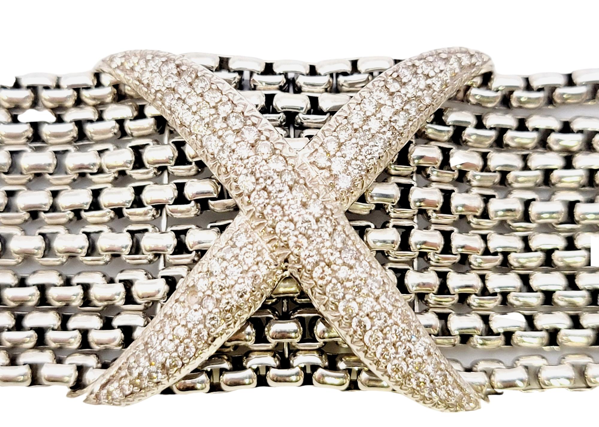 Contemporary David Yurman Diamond 'X' Eight Row Box Chain Bracelet in Sterling Silver