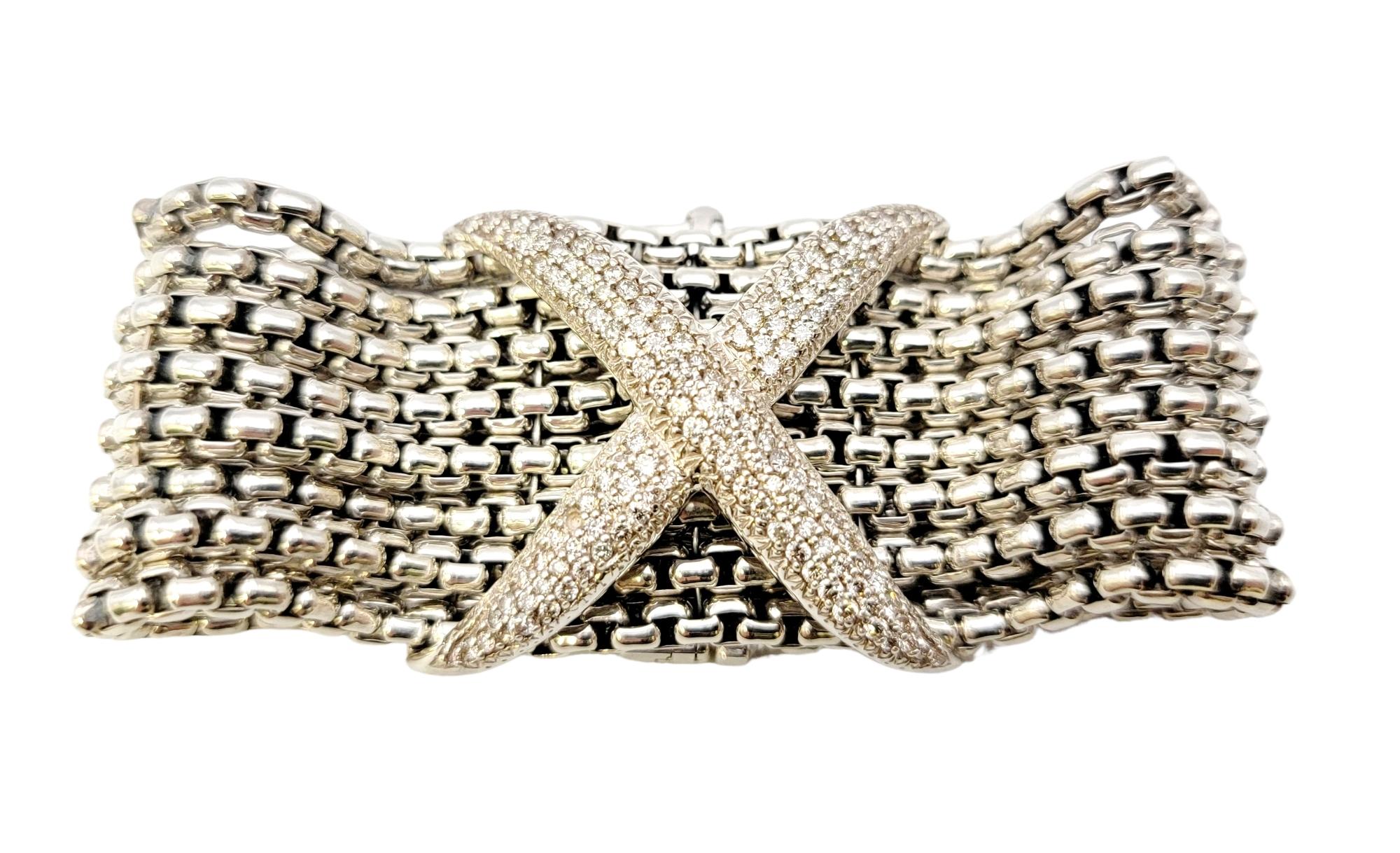 Round Cut David Yurman Diamond 'X' Eight Row Box Chain Bracelet in Sterling Silver
