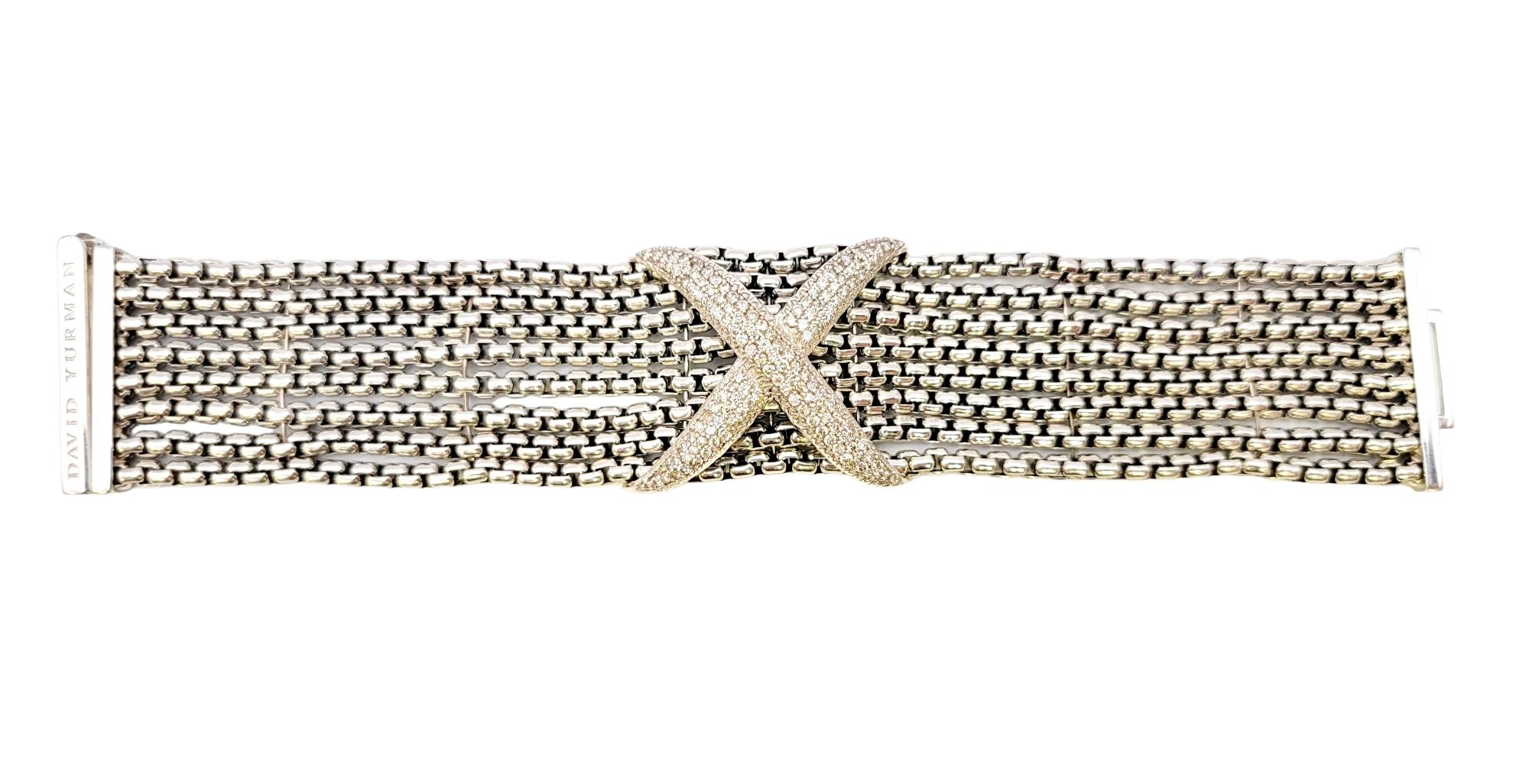 David Yurman Diamond 'X' Eight Row Box Chain Bracelet in Sterling Silver In Good Condition In Scottsdale, AZ