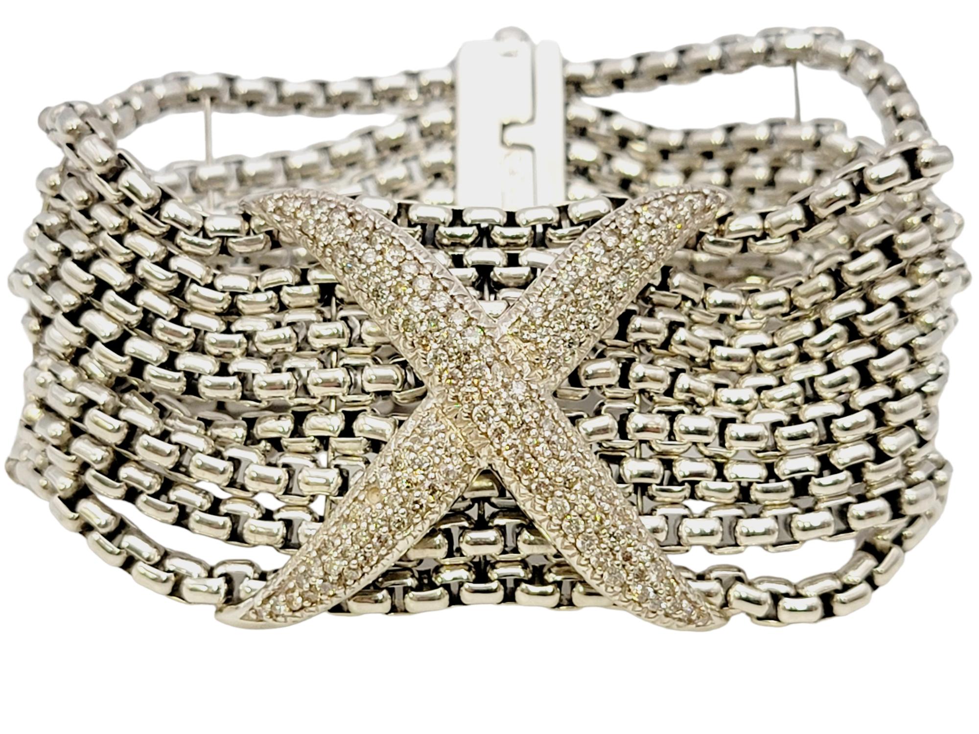 Women's David Yurman Diamond 'X' Eight Row Box Chain Bracelet in Sterling Silver