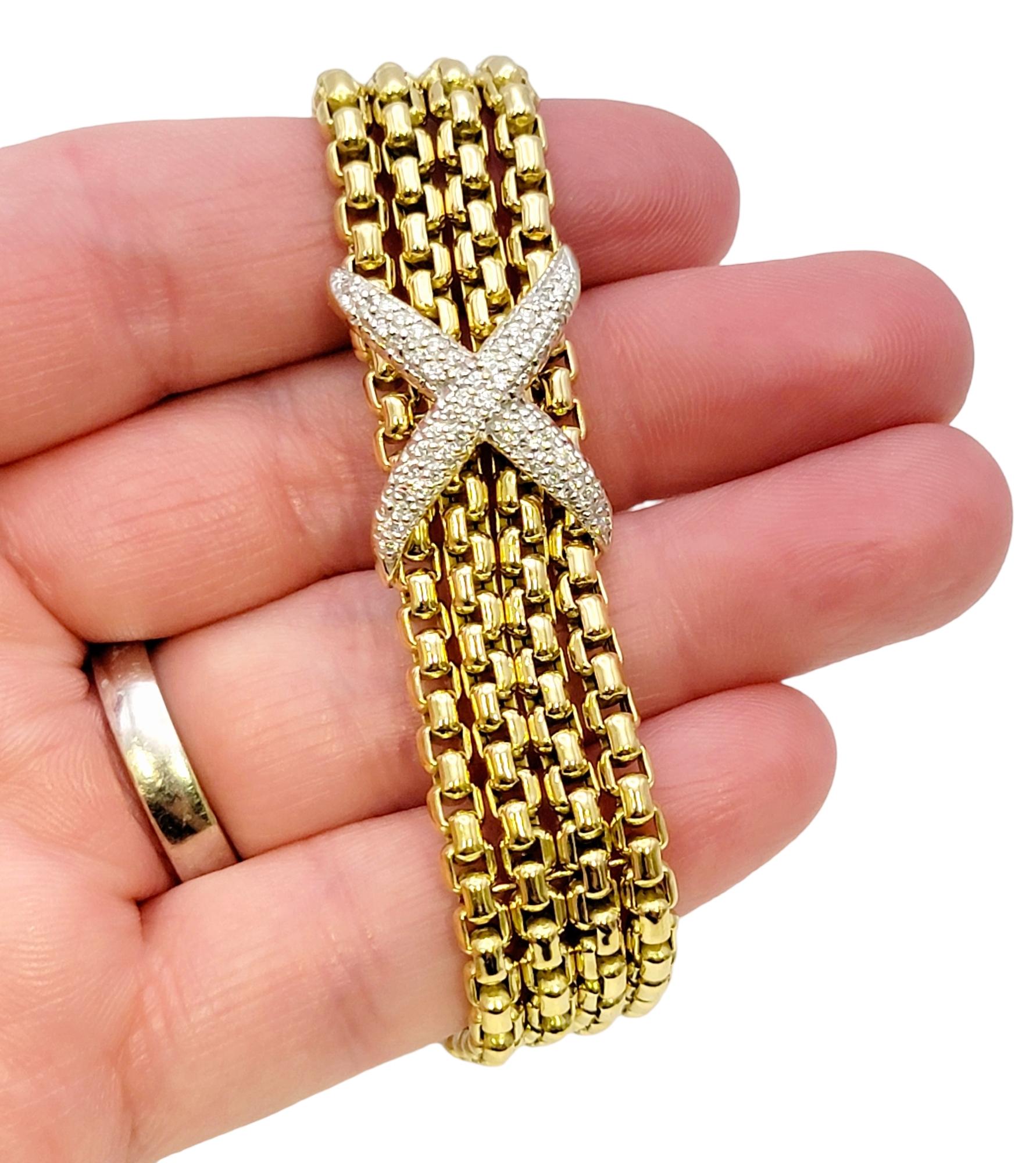 David Yurman Bracelet en or jaune 18 carats avec plusieurs rangées de diamants en forme de boîte en forme de X en vente 5