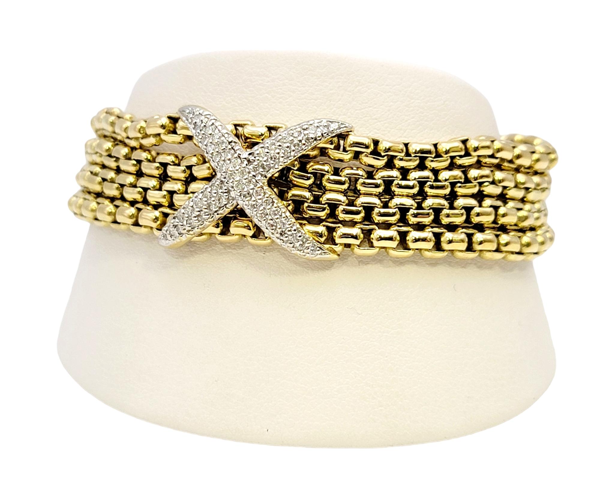 David Yurman Bracelet en or jaune 18 carats avec plusieurs rangées de diamants en forme de boîte en forme de X en vente 6
