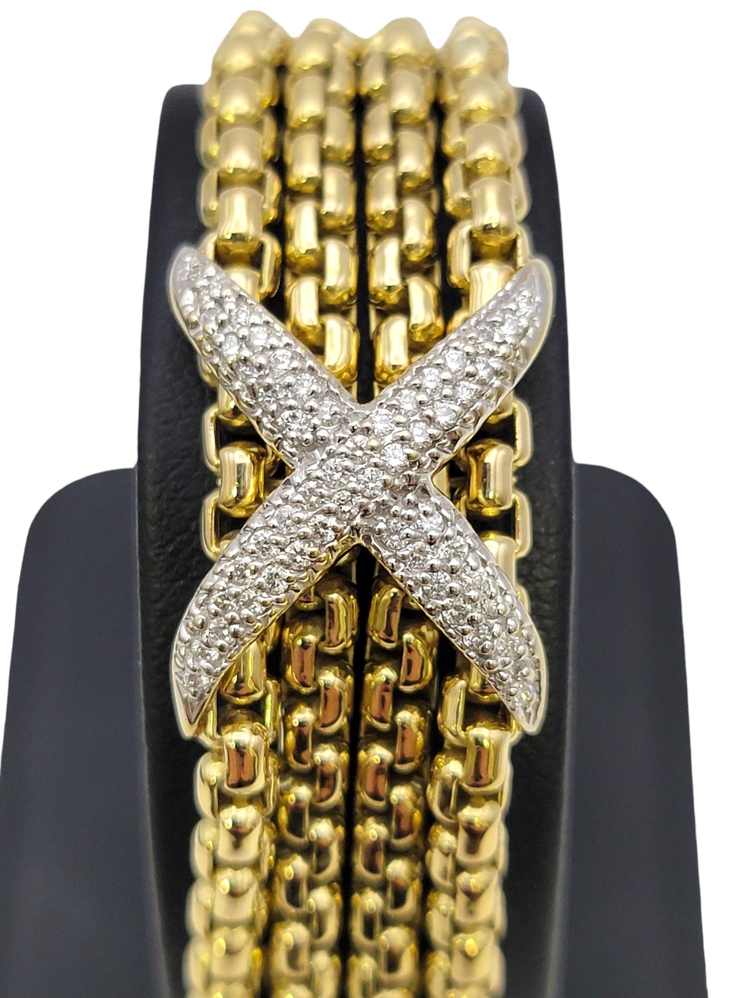 David Yurman Bracelet en or jaune 18 carats avec plusieurs rangées de diamants en forme de boîte en forme de X en vente 7