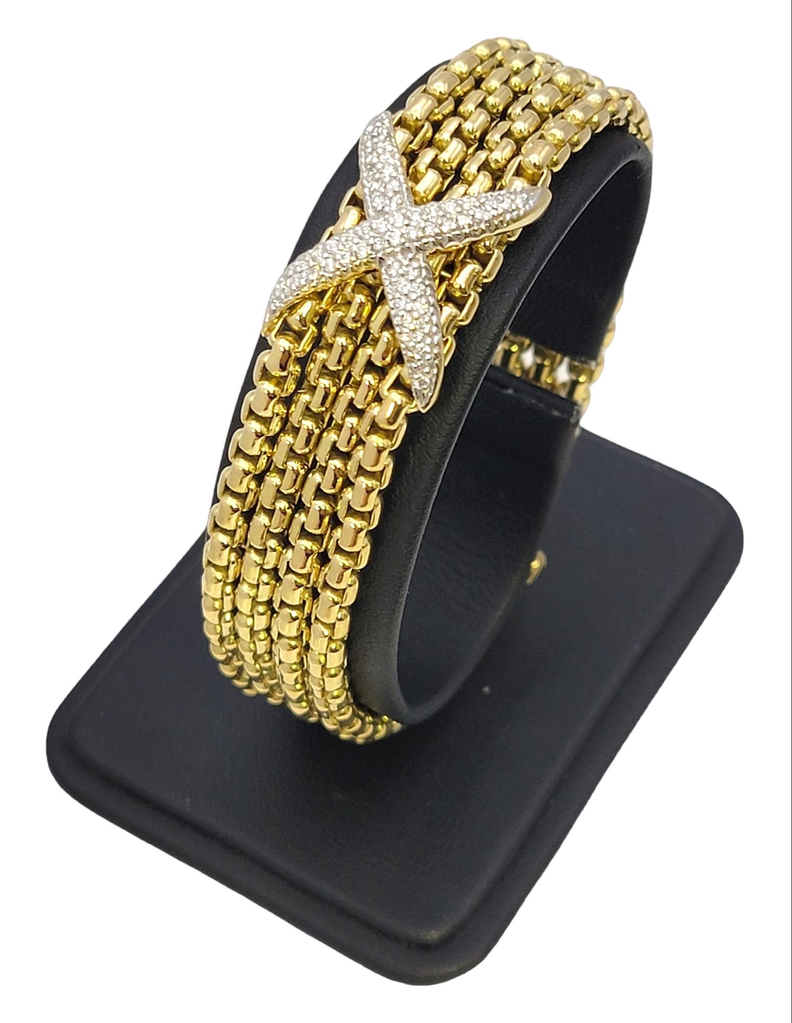 David Yurman Bracelet en or jaune 18 carats avec plusieurs rangées de diamants en forme de boîte en forme de X en vente 8