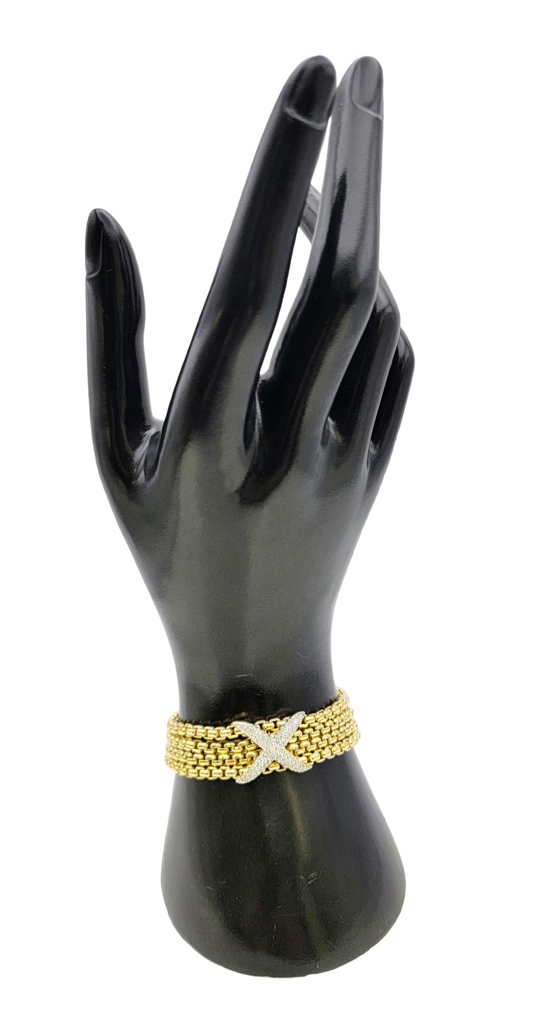 David Yurman Bracelet en or jaune 18 carats avec plusieurs rangées de diamants en forme de boîte en forme de X en vente 9