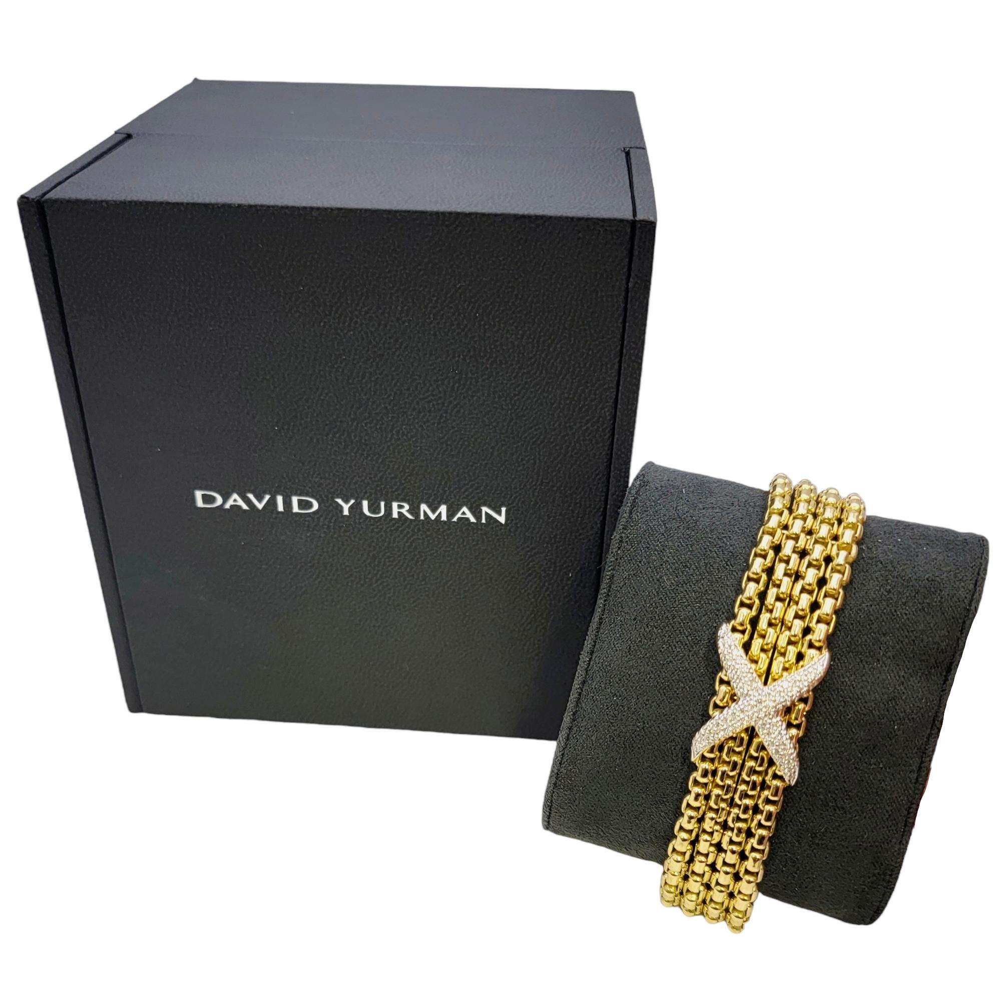 David Yurman Bracelet en or jaune 18 carats avec plusieurs rangées de diamants en forme de boîte en forme de X en vente 10
