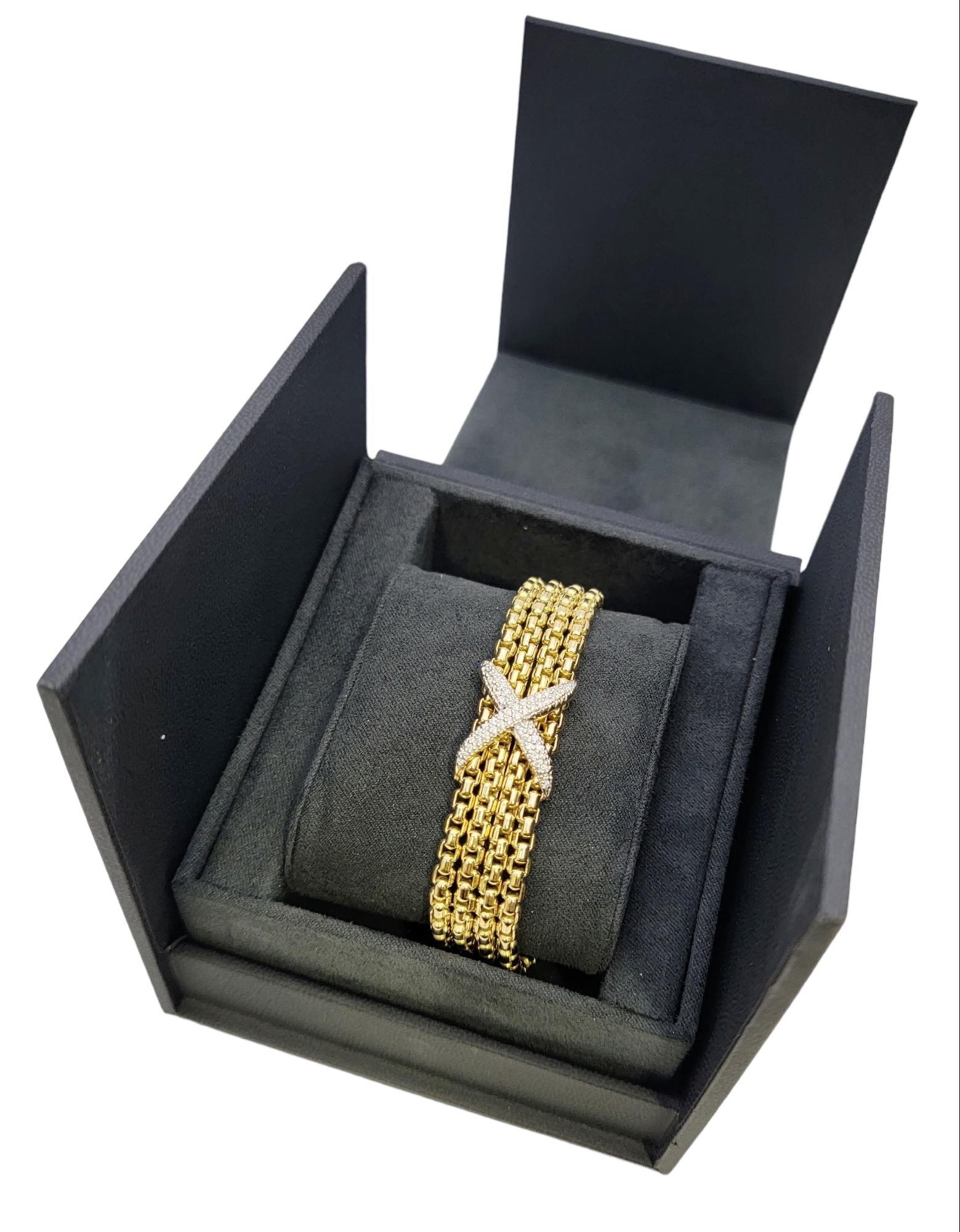 David Yurman Bracelet en or jaune 18 carats avec plusieurs rangées de diamants en forme de boîte en forme de X en vente 11
