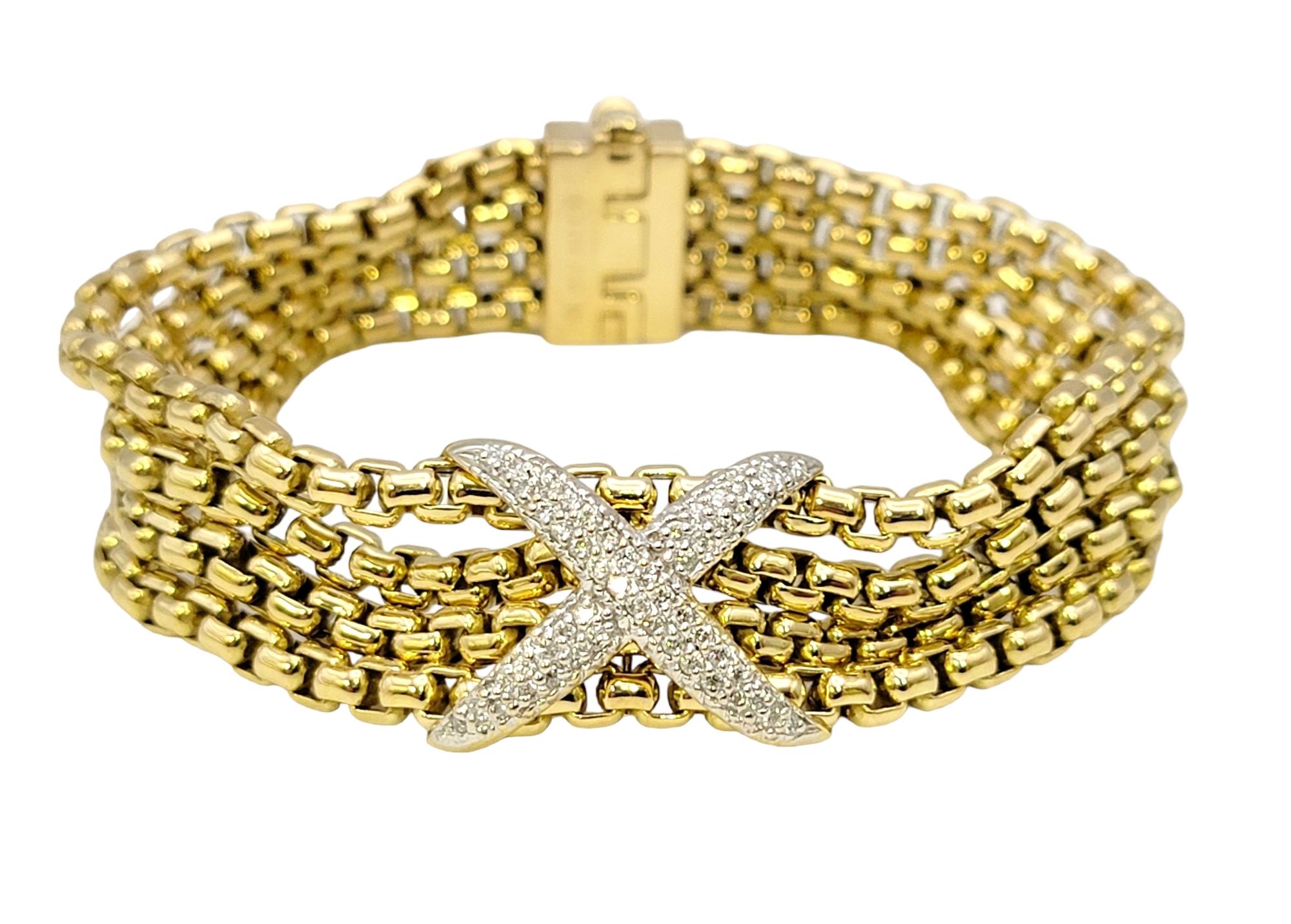 Lovely gold and diamond multi-row bracelet by popular jewelry designer, David Yurman. Founded in 1980 by artists David and Sybil Yurman, the company is, in their own words, “one long art project.” Their ability to fuse fashion, art and jewelry into