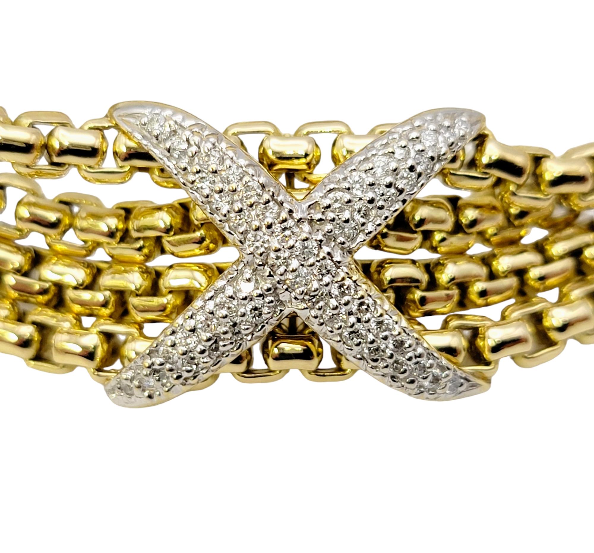 Contemporain David Yurman Bracelet en or jaune 18 carats avec plusieurs rangées de diamants en forme de boîte en forme de X en vente