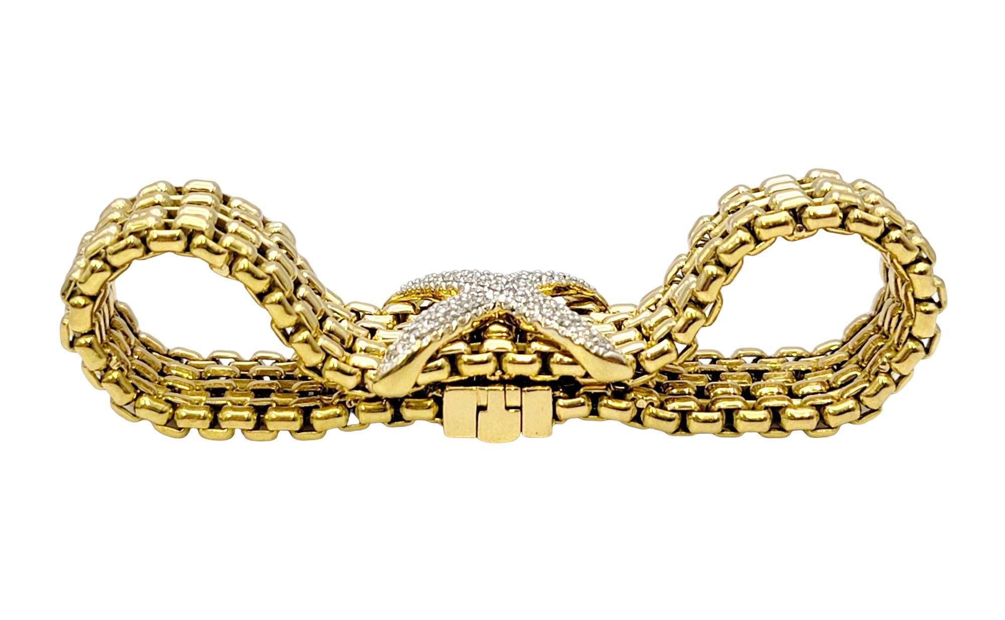 David Yurman Bracelet en or jaune 18 carats avec plusieurs rangées de diamants en forme de boîte en forme de X Bon état - En vente à Scottsdale, AZ