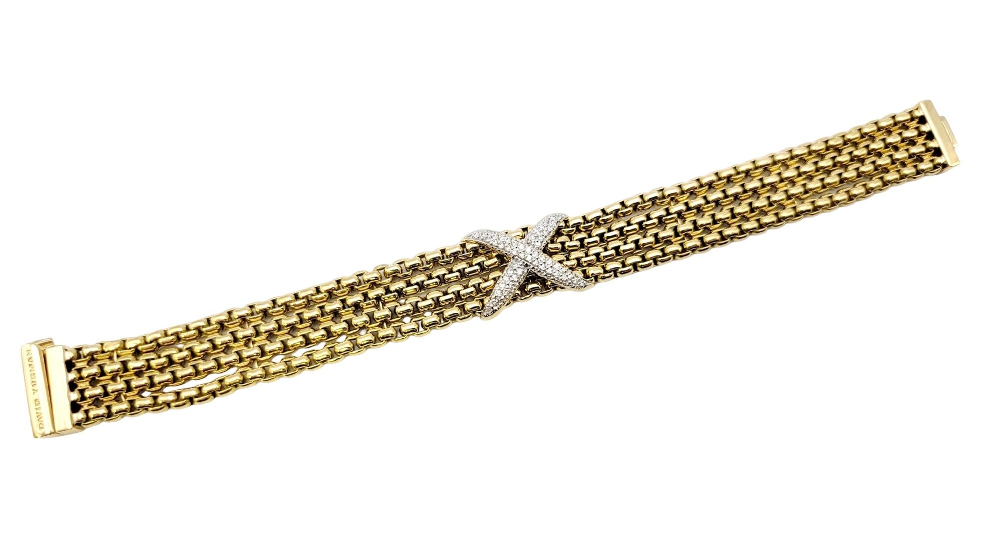 David Yurman Bracelet en or jaune 18 carats avec plusieurs rangées de diamants en forme de boîte en forme de X Pour femmes en vente