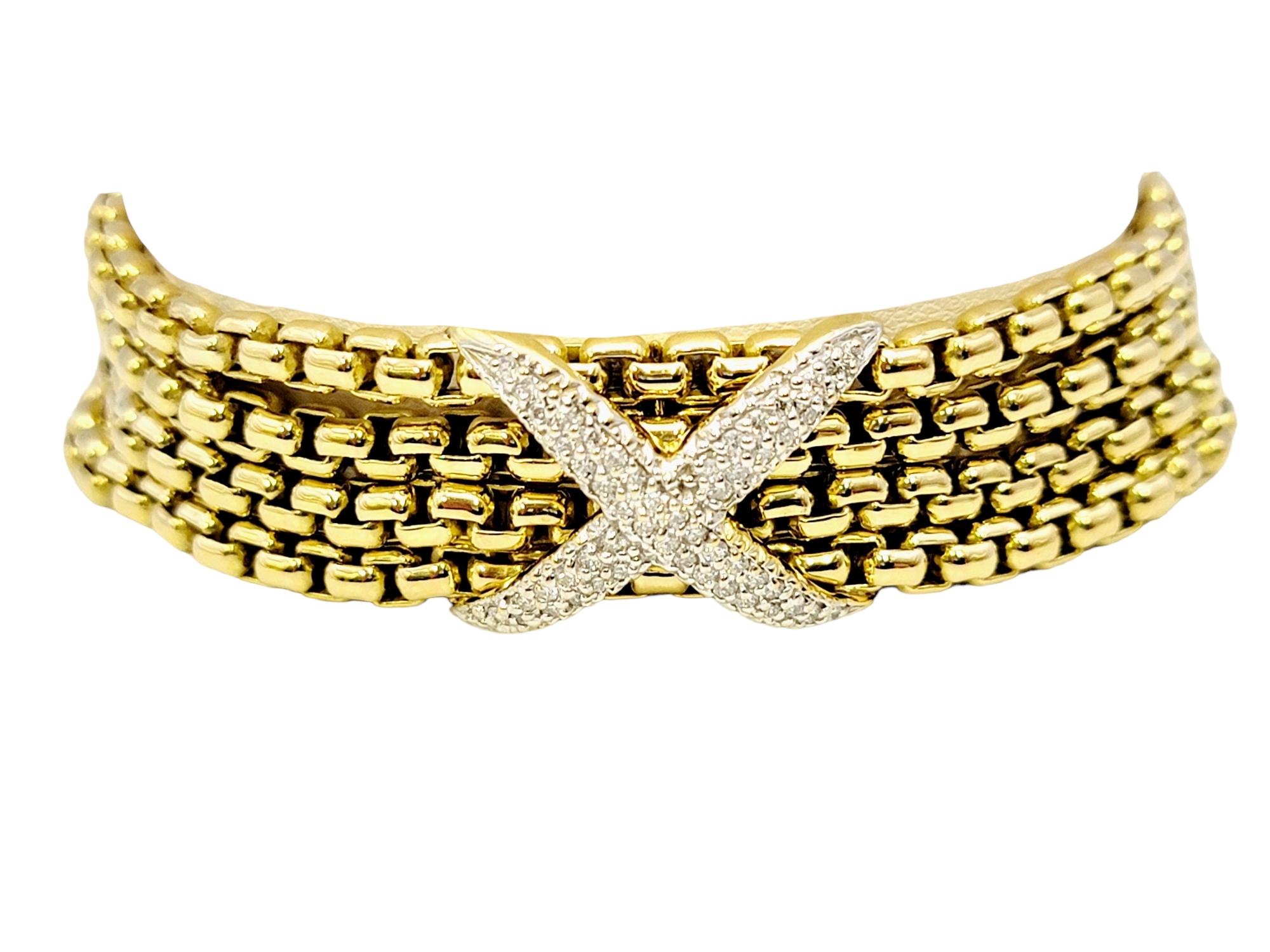 Round Cut David Yurman Diamond 'x' Multi-Row Box Chain Bracelet in 18 Karat Yellow Gold For Sale