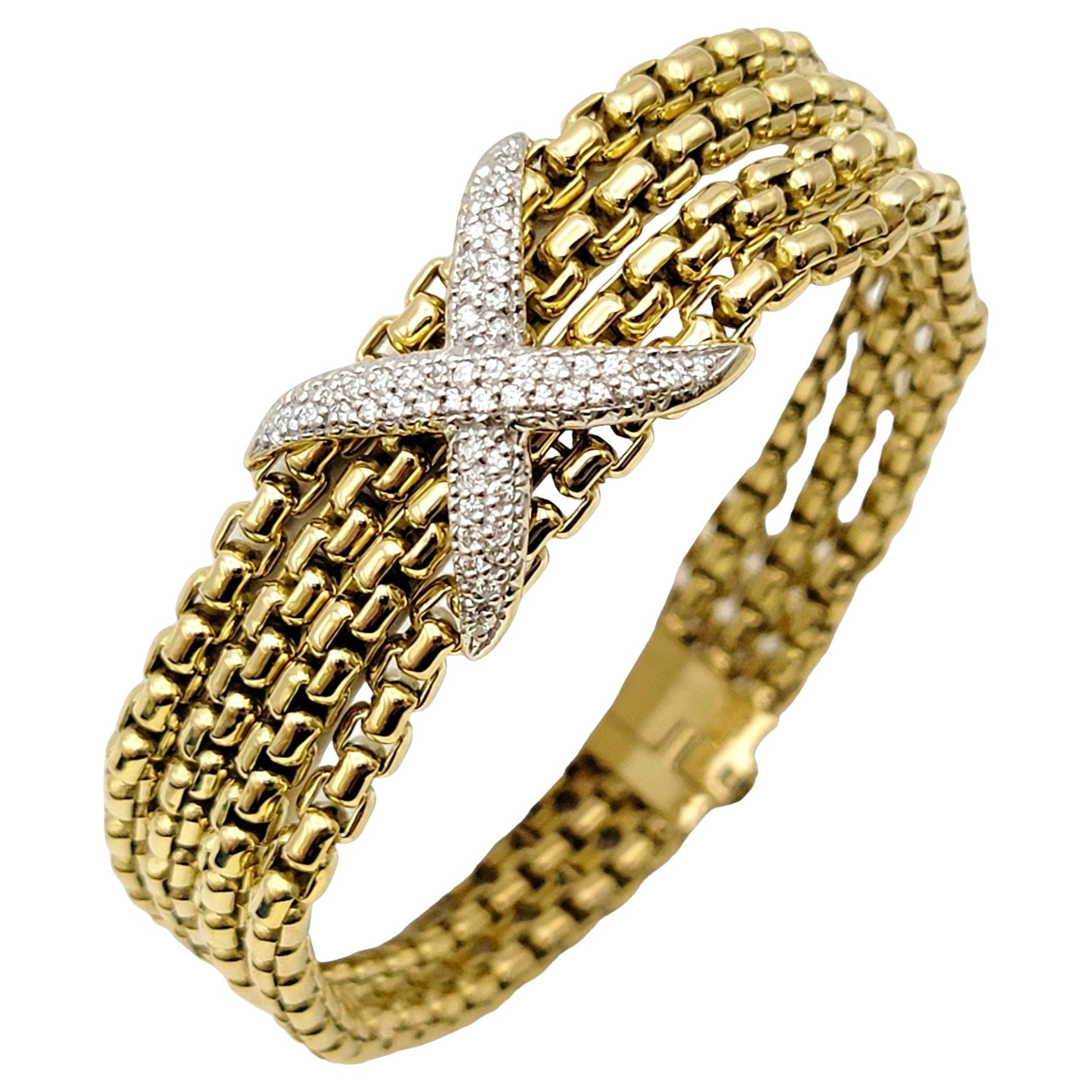 David Yurman Bracelet en or jaune 18 carats avec plusieurs rangées de diamants en forme de boîte en forme de X en vente
