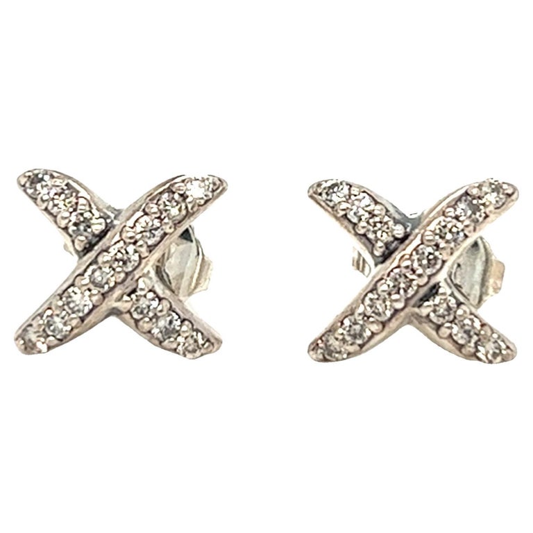 David Yurman Diamond X Stud Earrings Sterling Silver For Sale