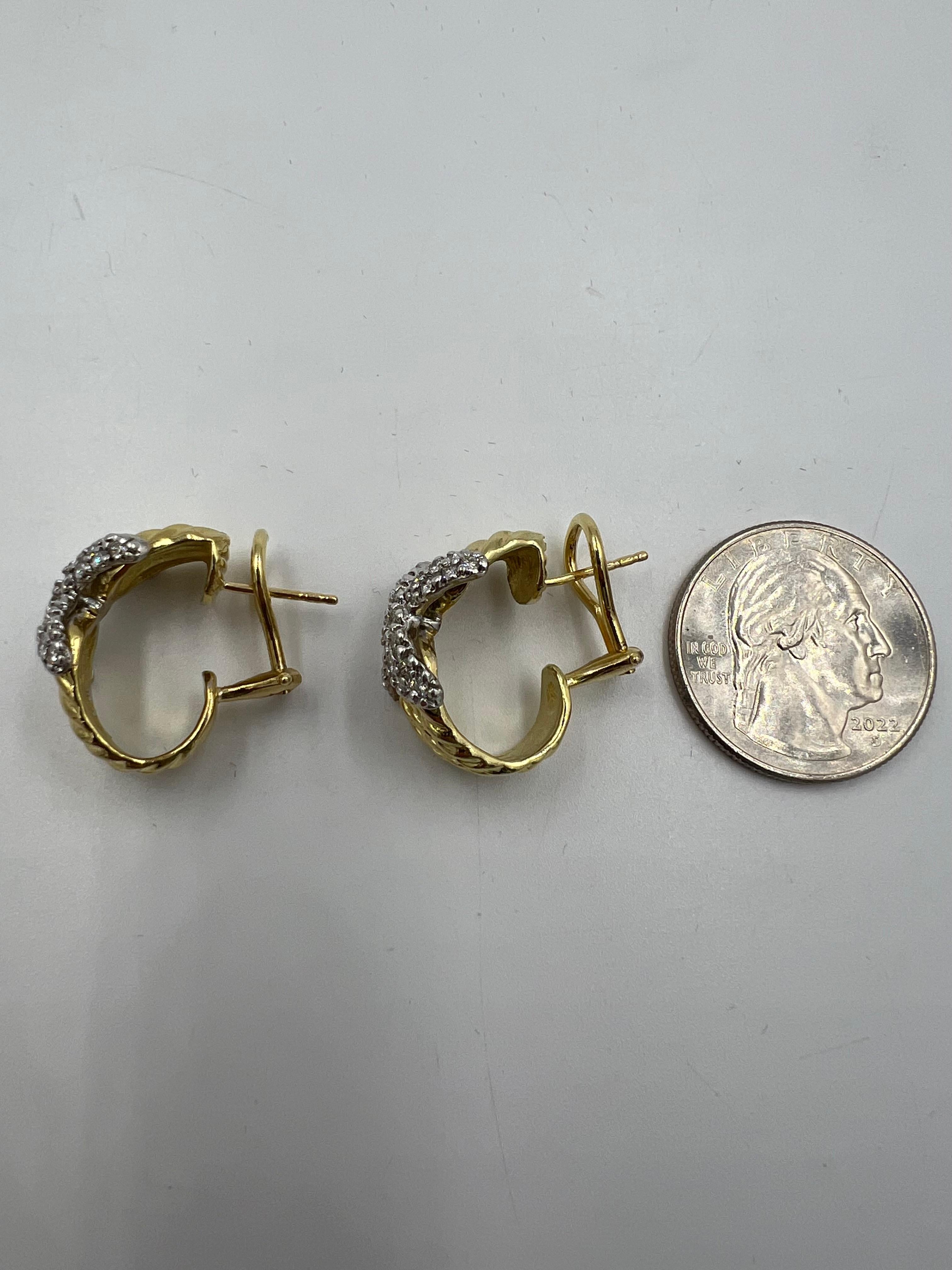 Women's or Men's David Yurman Diamond X 18k Yellow Gold Hoop Earrings For Sale