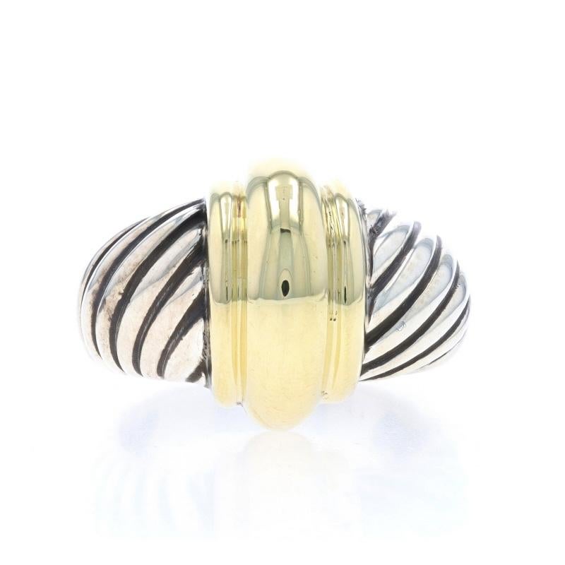 Size: 6 1/4
Sizing Fee: Up 2 sizes for $30 or Down 1 size for $20

Brand: David Yurman

Metal Content: Sterling Silver & 14k Yellow Gold

Style: Dome Statement Band
Features: Cable Detailing

Measurements

Face Height (north to south): 5/8