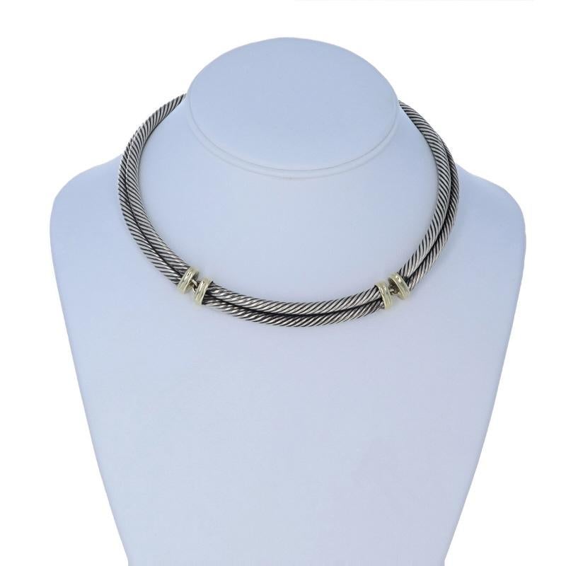 David Yurman Collier ras du cou à double câble 15 pouces en argent sterling et or jaune 925 Excellent état - En vente à Greensboro, NC