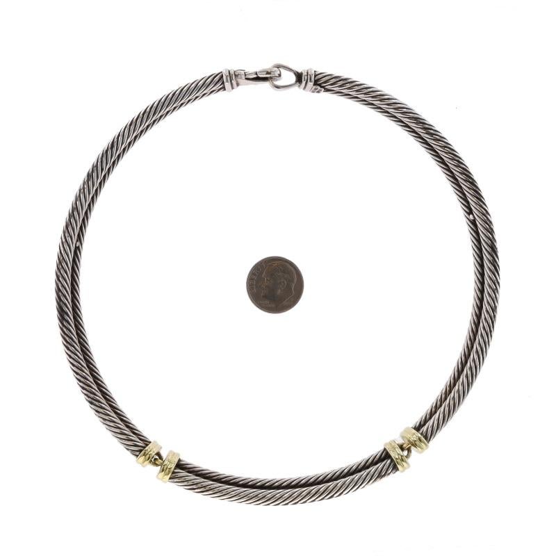 David Yurman Collier ras du cou à double câble 15 pouces en argent sterling et or jaune 925 Pour femmes en vente