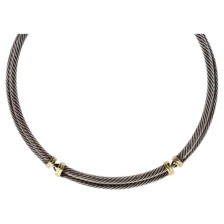 David Yurman Double Cable Choker Necklace 15" - Sterling Silver 925 Yellow Gold