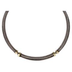David Yurman Double Cable Choker Necklace 15" - Sterling Silver 925 Yellow Gold