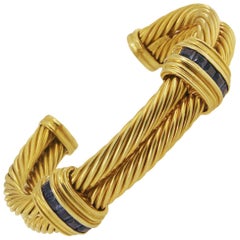David Yurman Double Cable Cuff Bracelet with Sapphire