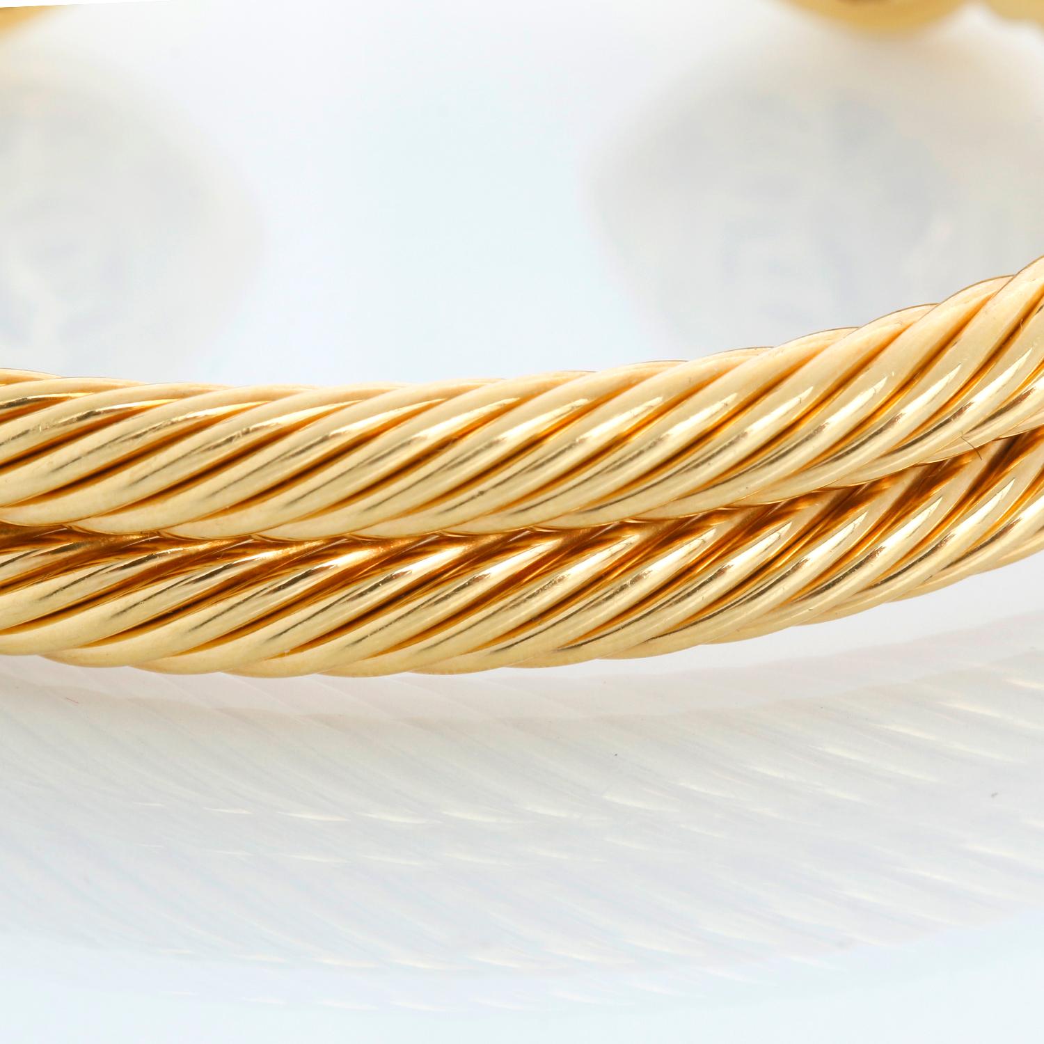 David Yurman Pulsera brazalete doble cable con pavé de diamantes y corazón en Excelente estado para la venta en Dallas, TX