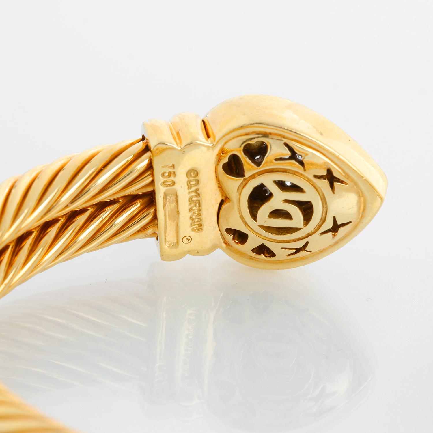 David Yurman Pulsera brazalete doble cable con pavé de diamantes y corazón en venta 1