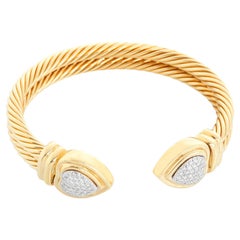 David Yurman Double Cable Pave Diamond Heart Cuff Bracelet