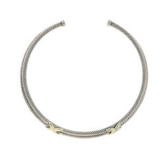 David Yurman Double Cable X Choker Necklace 17" Sterling 925 Yellow Gold 14k