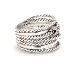 David Yurman Double Diamond X Crossover Ring, Crossover Wide Band Ring