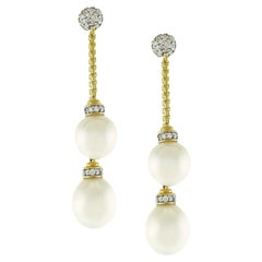David Yurman Double Solari Chain Drop Earrings with Diamonds and Pearls