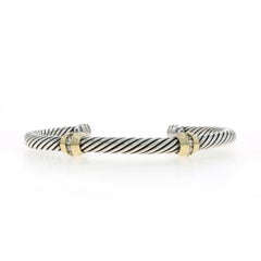 David Yurman Double Station Kabel Manschette Diamant-Armband 7" - 925 Gold 18k .32ctw