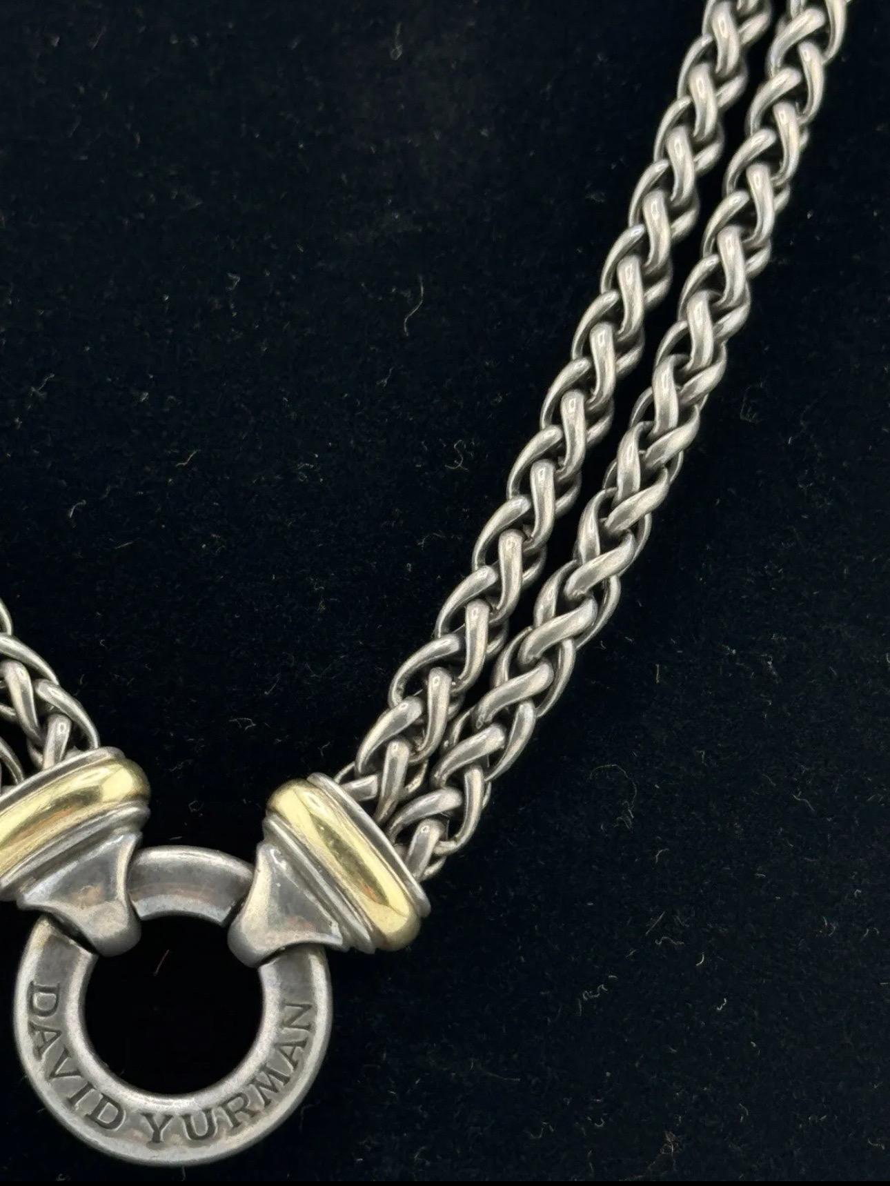 David Yurman - Double Wheat Chain Necklace in Sterling Silver & 18K Gold  In Good Condition For Sale In Media, PA