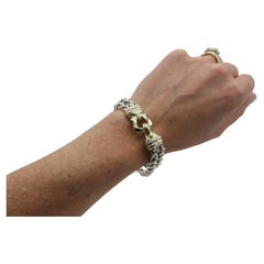 David Yurman Double Wheat Chain Silver & Gold Chain Link Buckle Bracelet