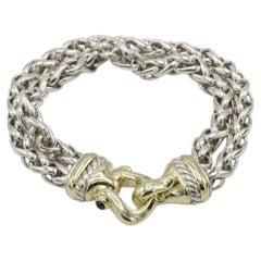 David Yurman Double Wheat Chain Silver & Gold Chain Link Buckle Bracelet