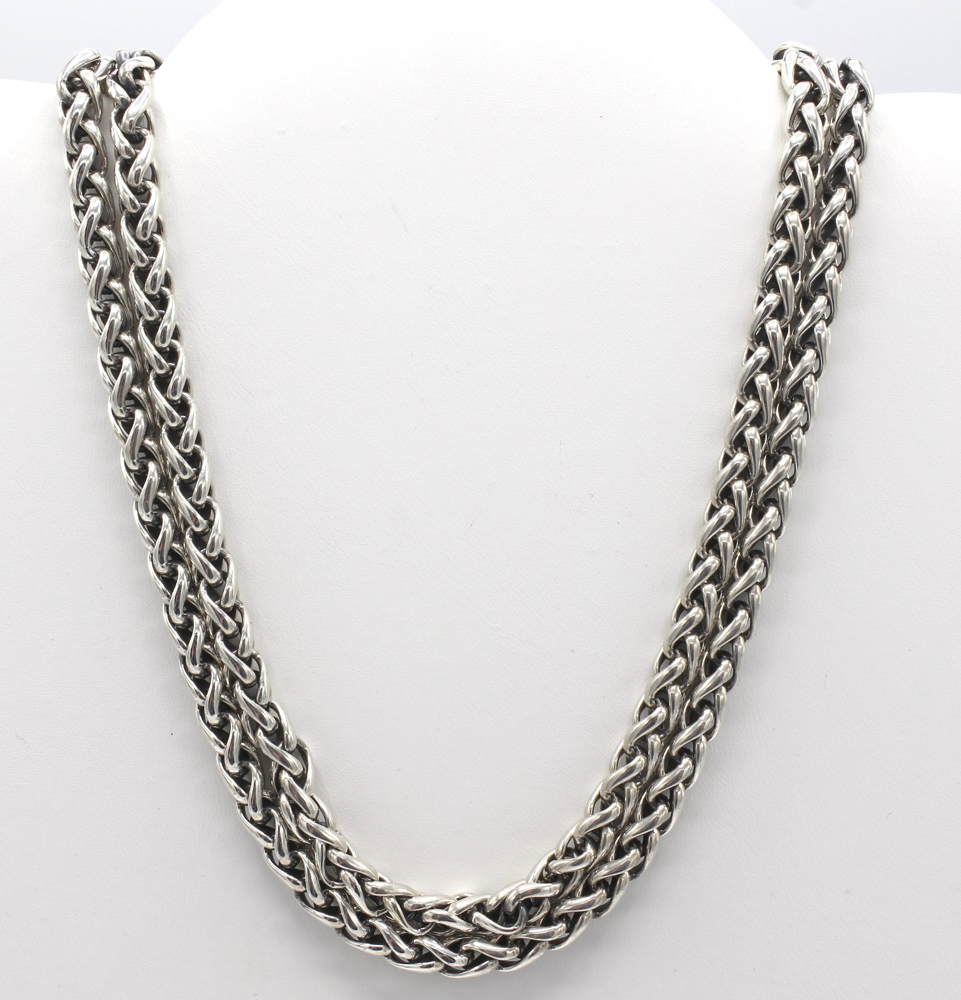 David Yurman Double Wheat Chain Sterling Silver & 14k Yellow Gold Necklace 
Metal: Sterling silver & 14k yellow gold
Weight: 107.41 grams
Length: 16 inches
Chain width: 5.8mm (each)
Strands: Two (2)
