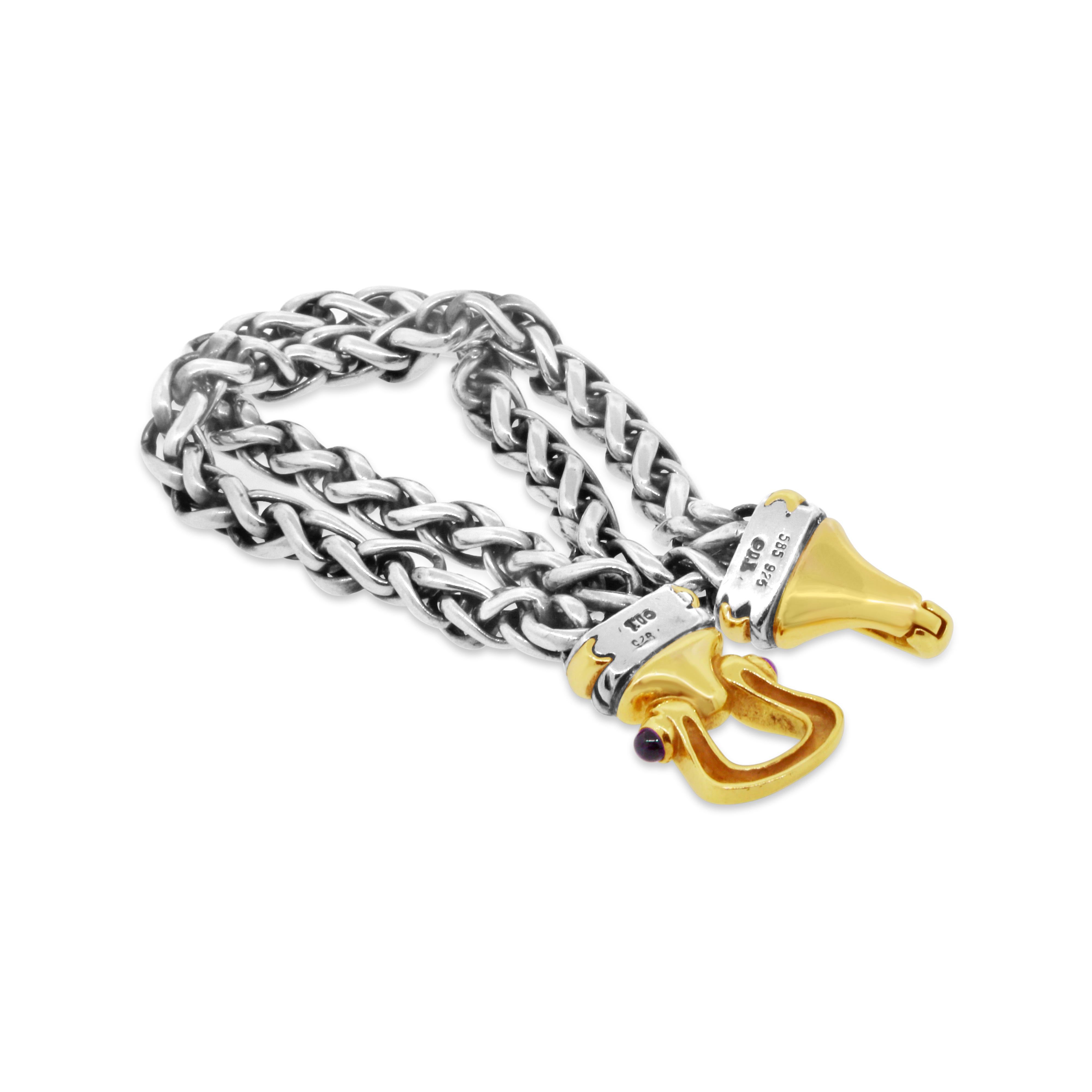 David Yurman Double Wheat Granat-Armband mit Schnalle (Rundschliff)