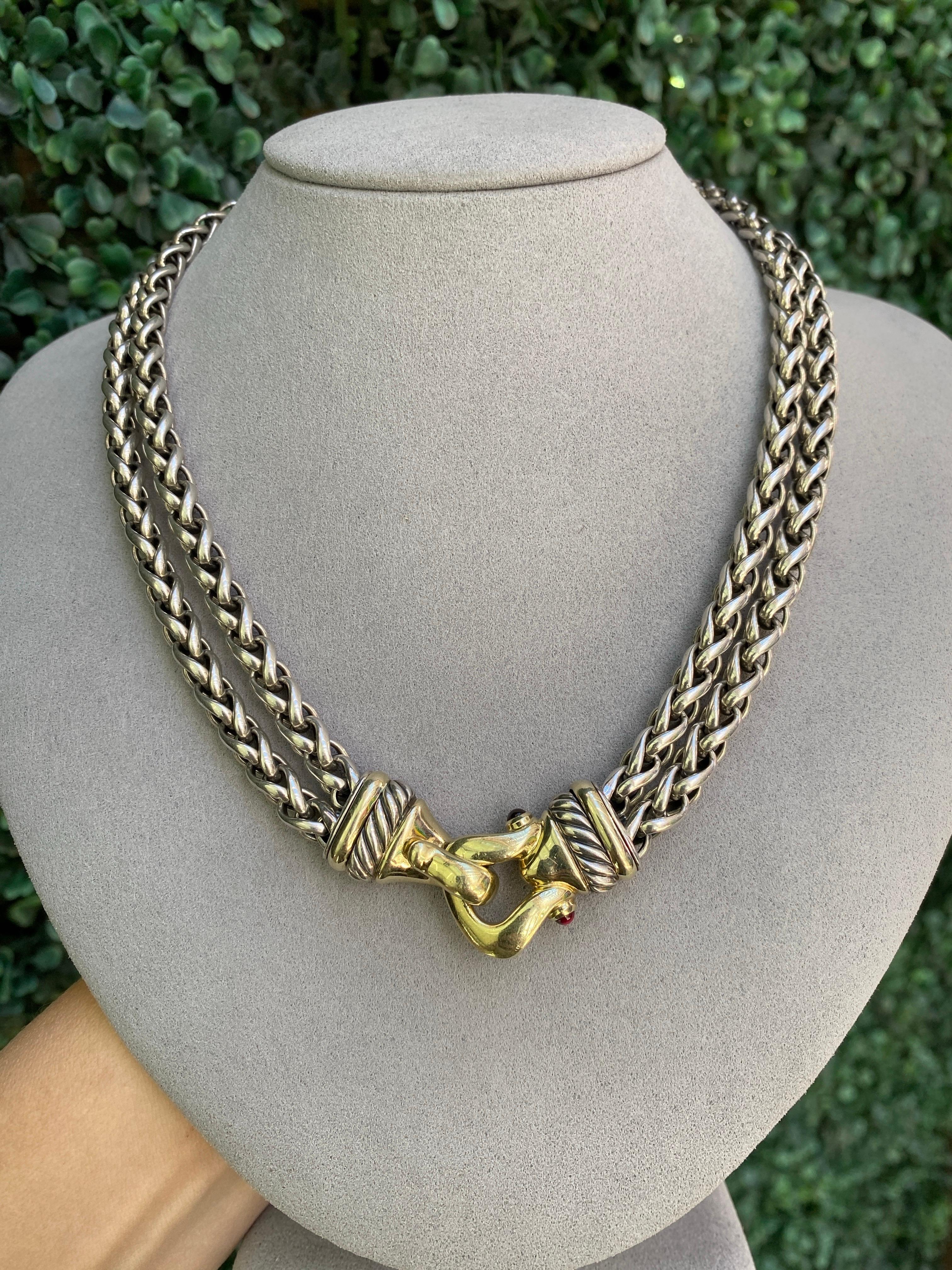 David Yurman Double Wheat Link Necklace with Buckle Clasp 10