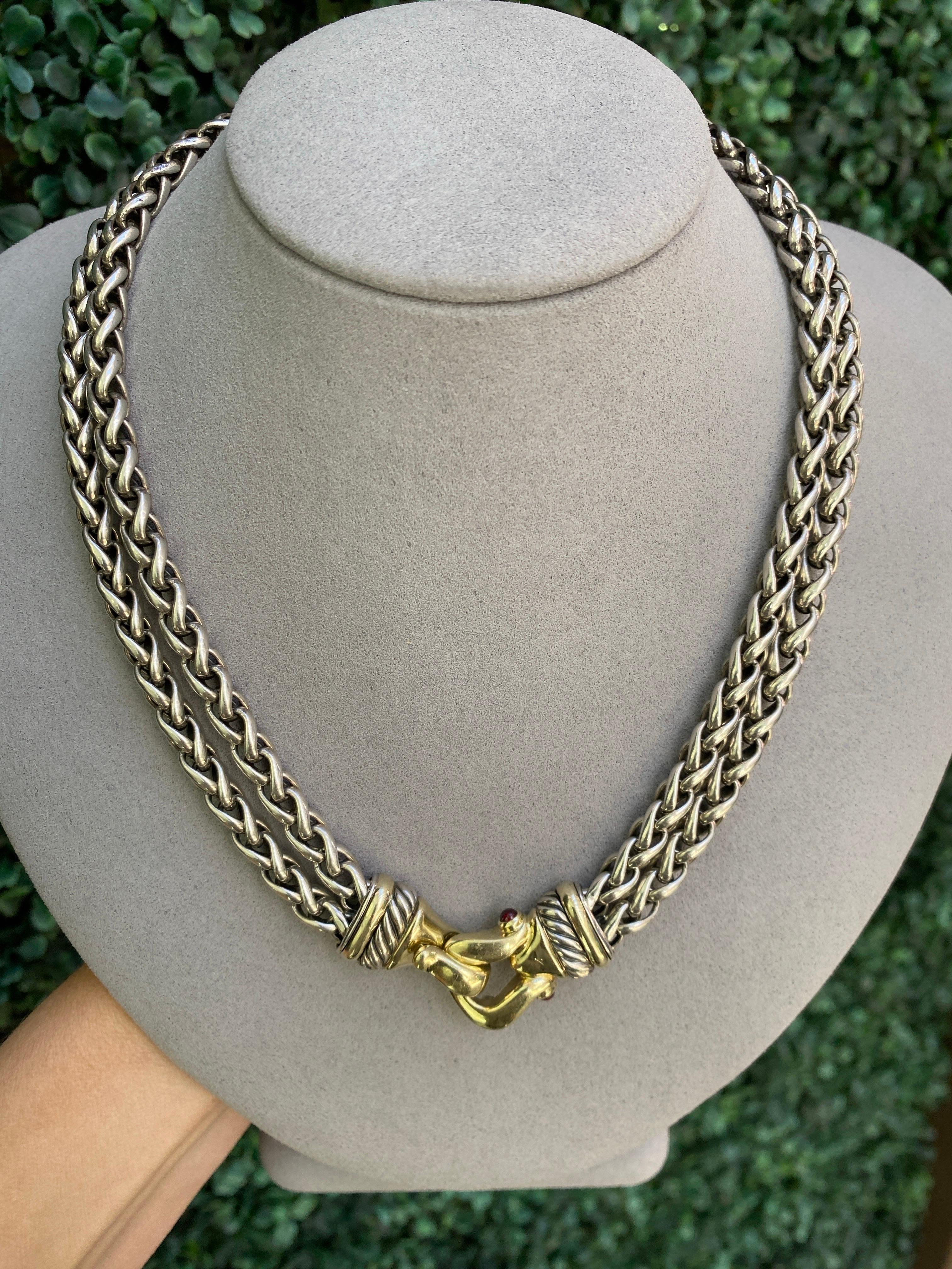 David Yurman Double Wheat Link Necklace with Buckle Clasp 11