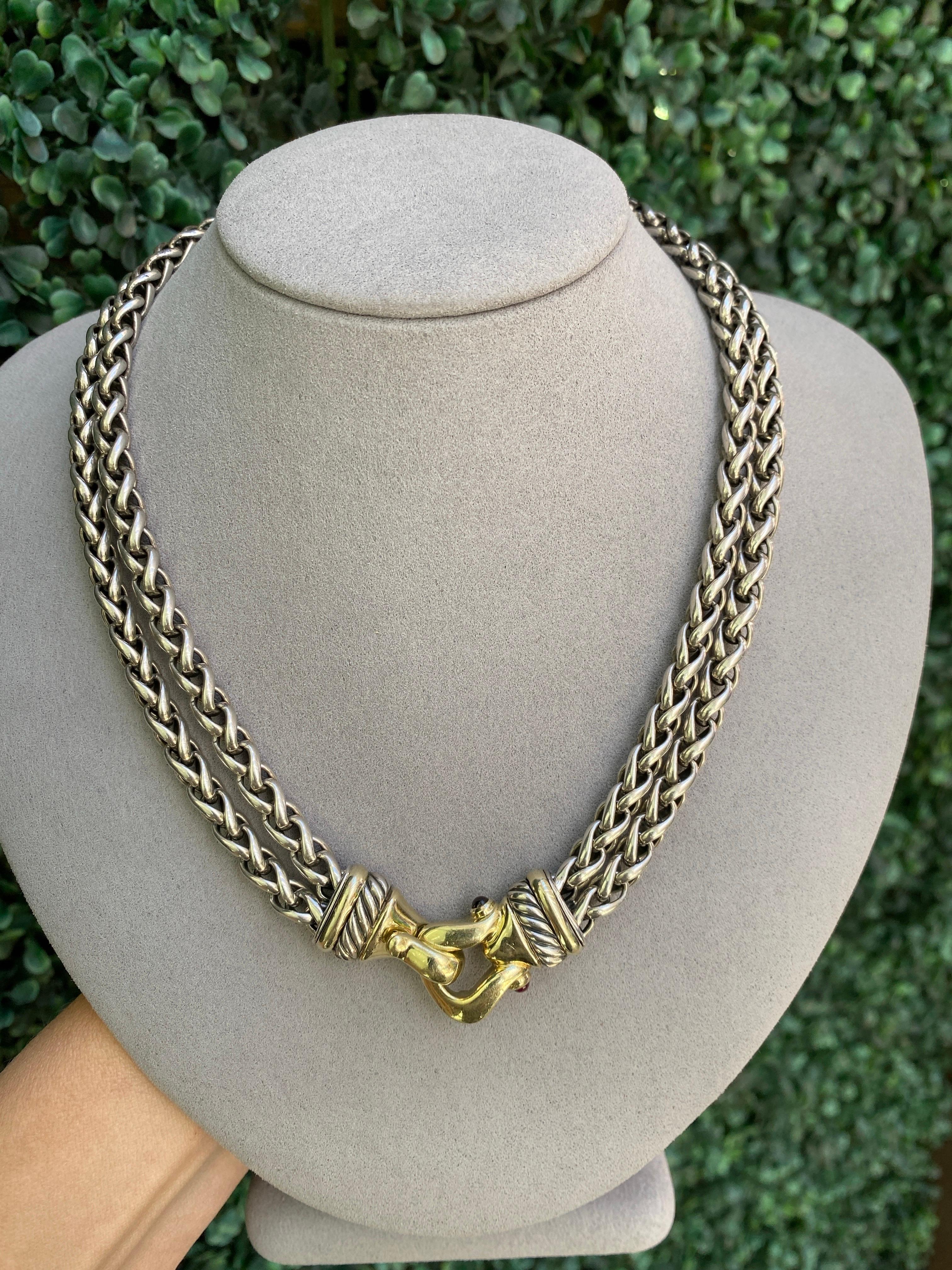 David Yurman Double Wheat Link Necklace with Buckle Clasp 12