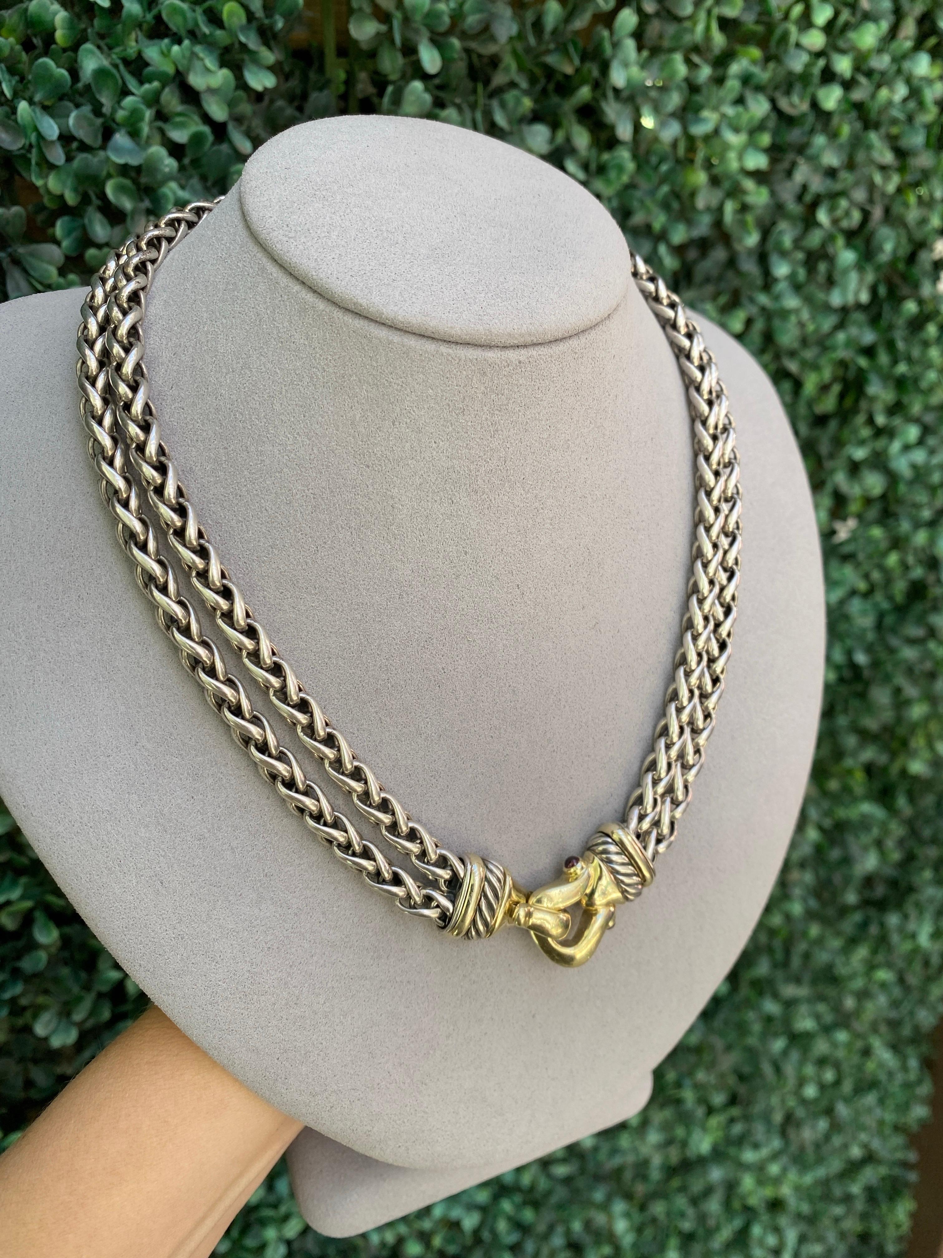 David Yurman Double Wheat Link Necklace with Buckle Clasp 13