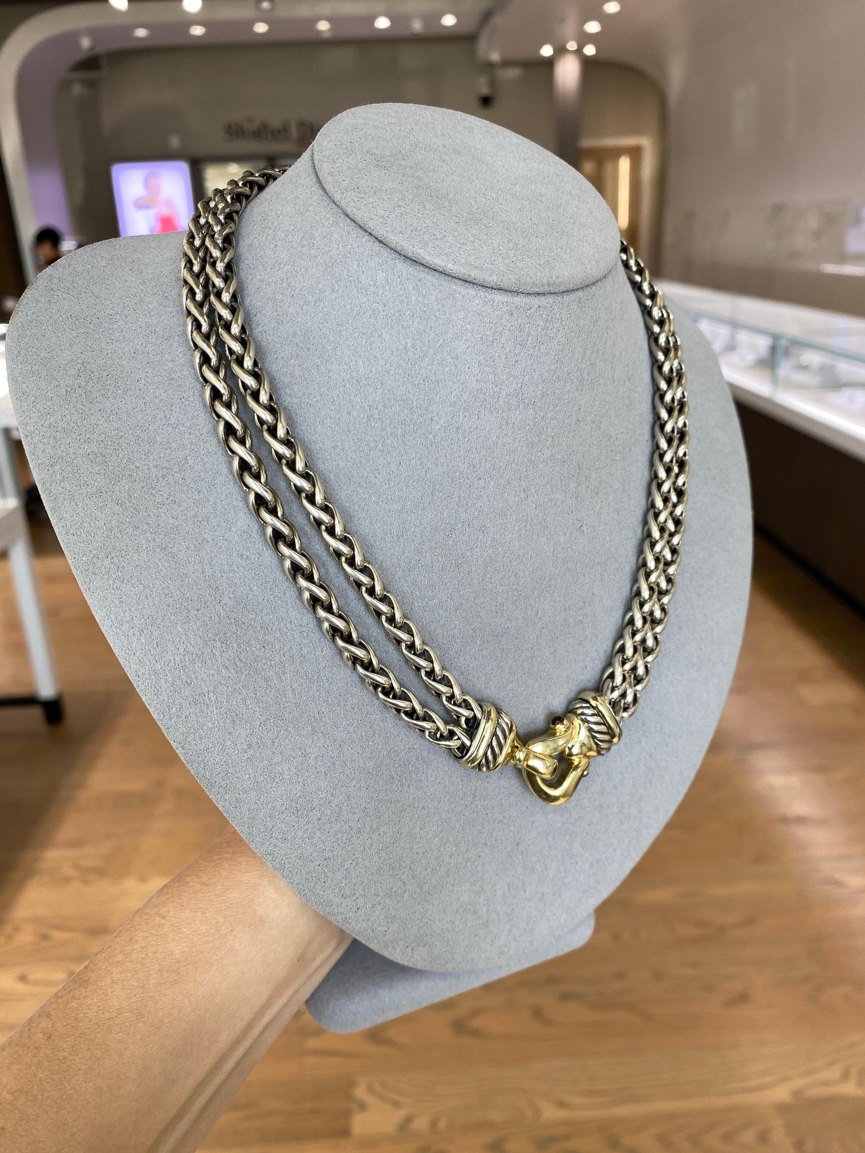David Yurman Double Wheat Link Necklace with Buckle Clasp In Excellent Condition In Houston, TX