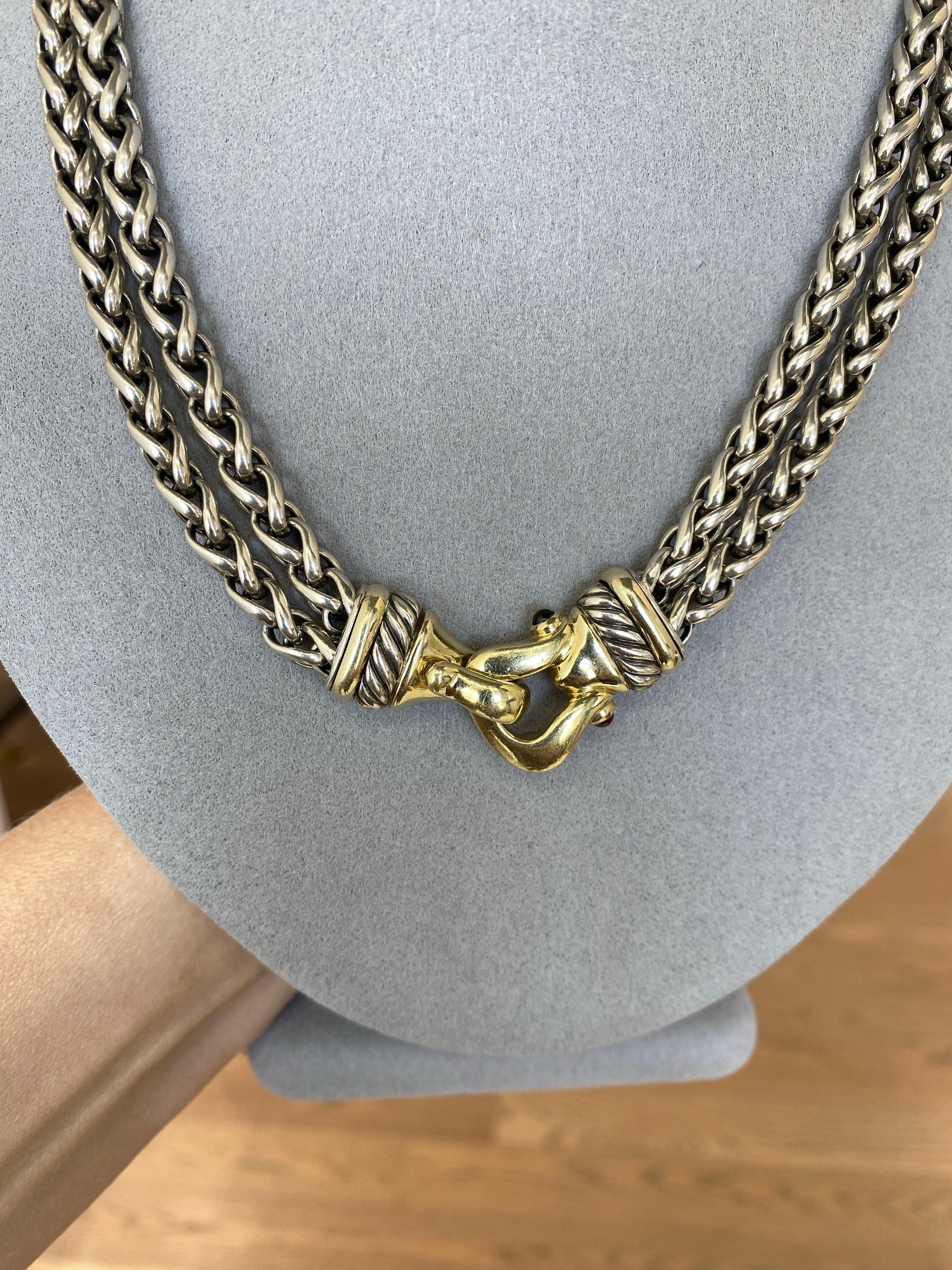Women's or Men's David Yurman Double Wheat Link Necklace with Buckle Clasp