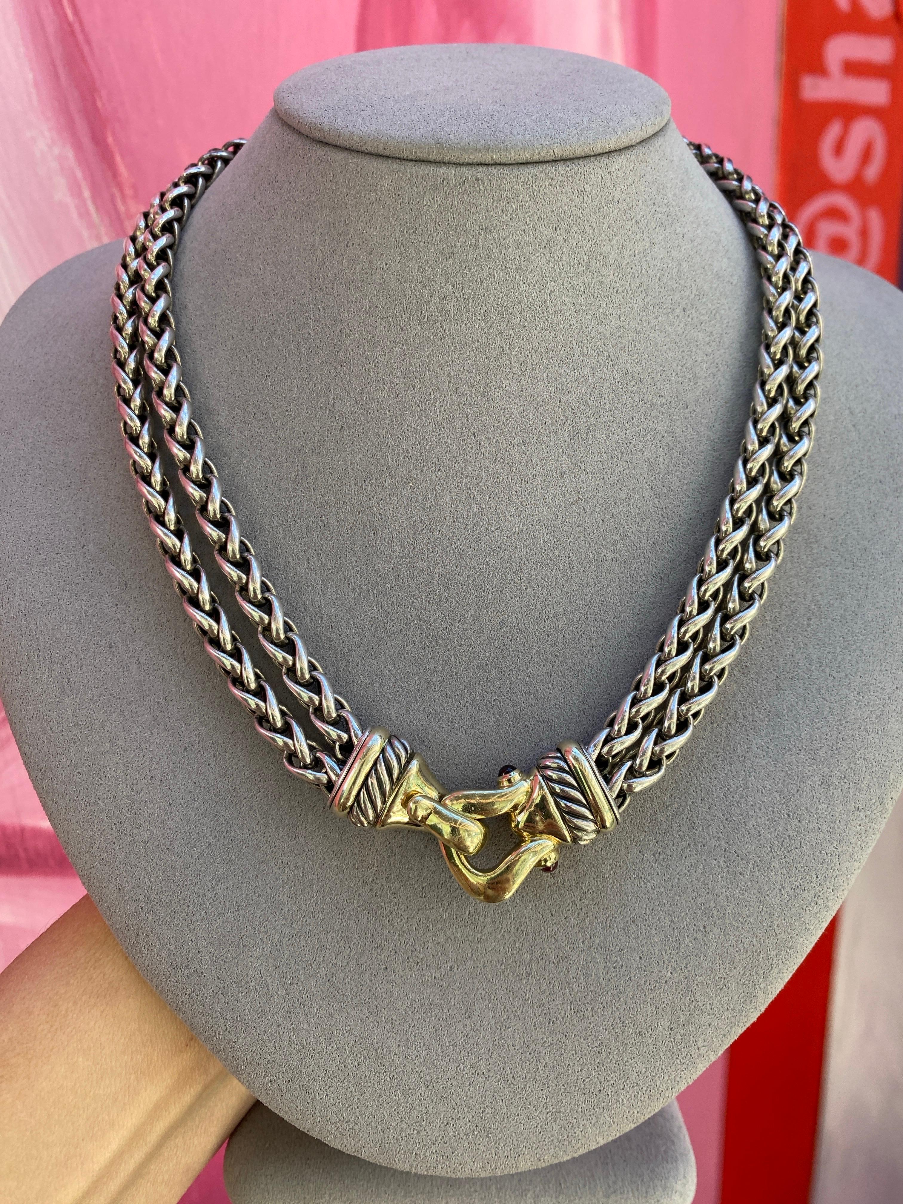 David Yurman Double Wheat Link Necklace with Buckle Clasp 2
