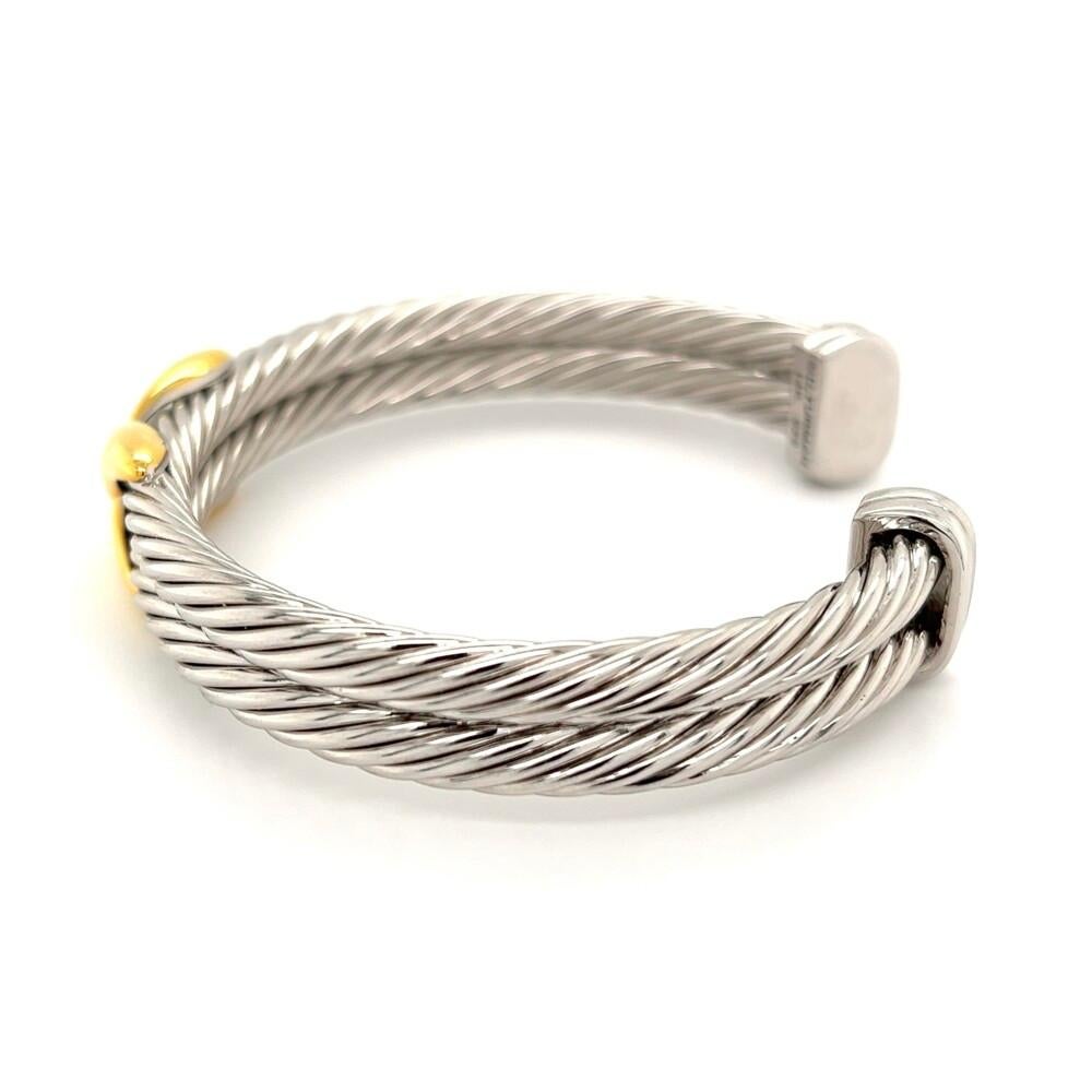 Contemporary David Yurman Double X Cable Gold and 925 Sterling Silver Bangle Cuff Bracelet